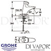 Grohe Eurodisc SE Self-Closing Basin Mixer Tap Dimensions